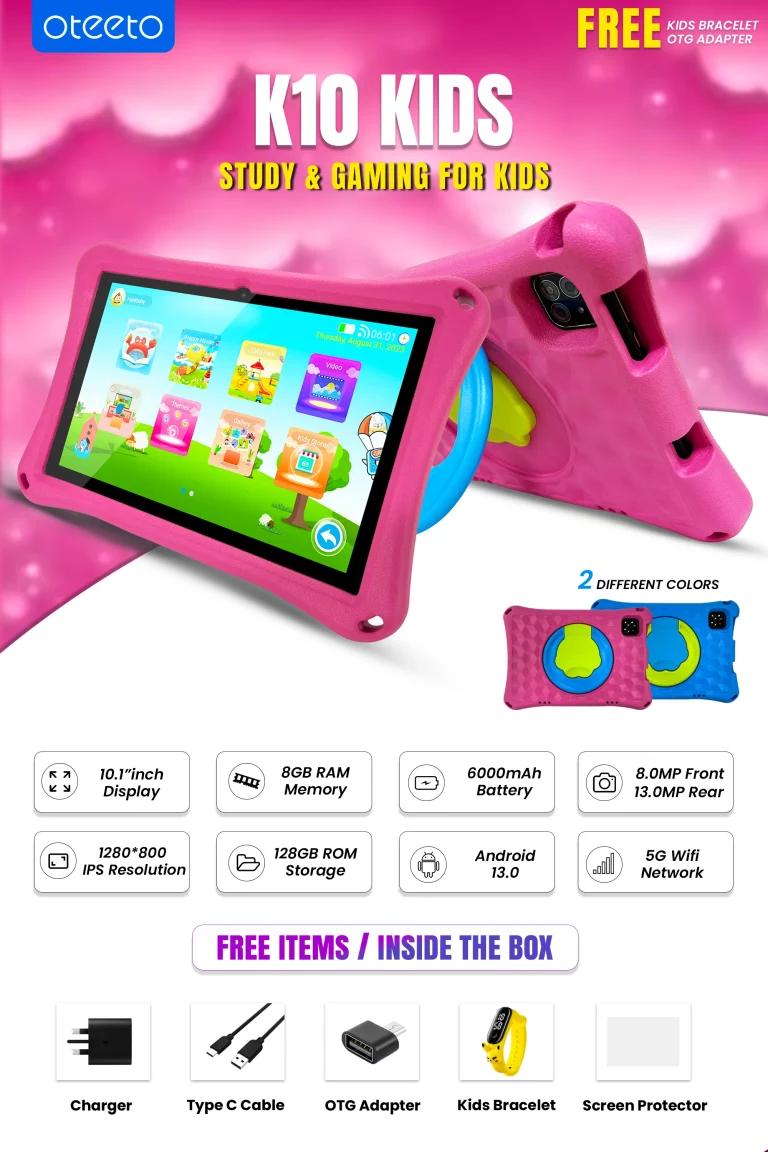 Oteeto K10 Kids Tablet | 5G Wifi | 8GB RAM + 256 GB ROM