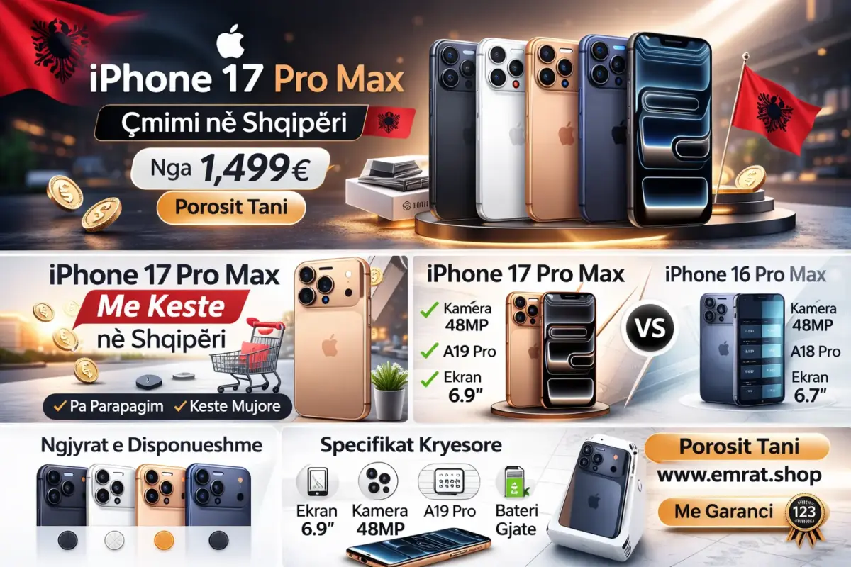 Poster promocional iPhone 17 Pro Max cmimi ne Shqiperi me specifika dhe blerje me keste